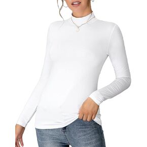 MANGDIUP Women's Mock Turtleneck Long Sleeve Sleeveless Pullover Tops Slim Fit Basic T-Shirts