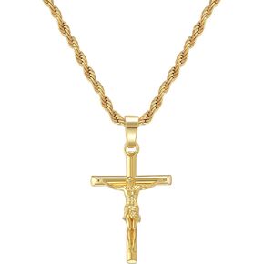 HELLOICE صليب الصليب قلادة 18K مطلية بالذهب الصليب قلادة مع 3mm 22 "حبل سلسلة للرجال والنساء