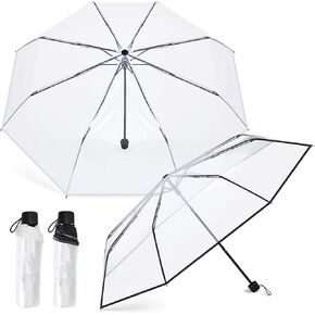 2 Pcs Clear Umbrella Transparent Portable Umbrella Compact Foldable Umbrella Manual Open Close Folding Umbrellas for Wedding Travel, Dating