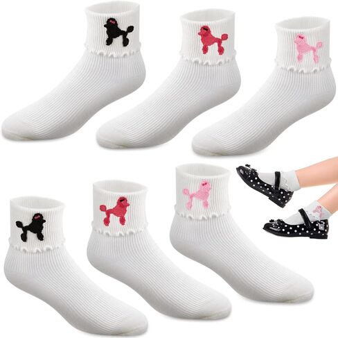 Hercicy Womens Bobby Sock 3 Pairs Poodle Applique 50s Costumes for Girls Poodle Socks for Kids Children Adults Retro Party in Kuwait