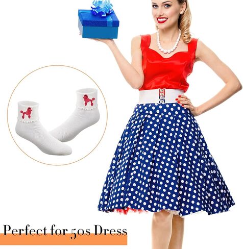 Hercicy Womens Bobby Sock 3 Pairs Poodle Applique 50s Costumes for Girls Poodle Socks for Kids Children Adults Retro Party in Kuwait
