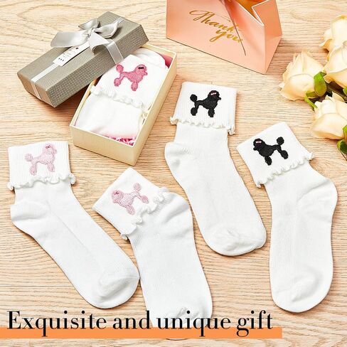 Hercicy Womens Bobby Sock 3 Pairs Poodle Applique 50s Costumes for Girls Poodle Socks for Kids Children Adults Retro Party in Kuwait