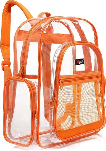 حقيبة ظهر شفافة مقاس 17 بوصة من MGear مع زخرفة برتقالية، حقيبة مدرسية شفافة من مادة PVC للاستخدام الخارجي in Kuwait