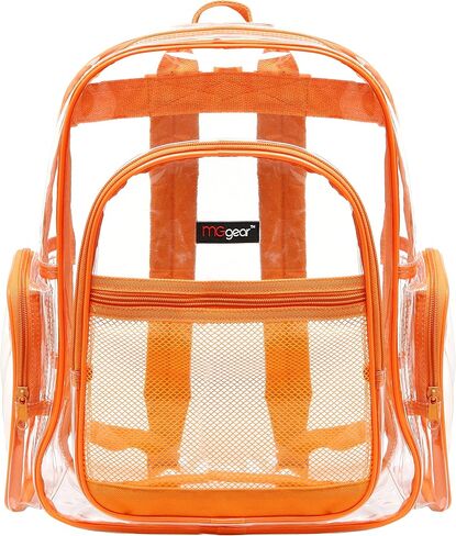 حقيبة ظهر شفافة مقاس 17 بوصة من MGear مع زخرفة برتقالية، حقيبة مدرسية شفافة من مادة PVC للاستخدام الخارجي in Kuwait