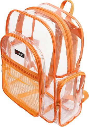 حقيبة ظهر شفافة مقاس 17 بوصة من MGear مع زخرفة برتقالية، حقيبة مدرسية شفافة من مادة PVC للاستخدام الخارجي in Kuwait