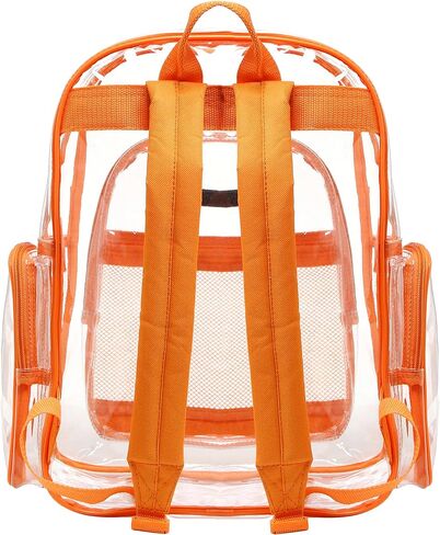 حقيبة ظهر شفافة مقاس 17 بوصة من MGear مع زخرفة برتقالية، حقيبة مدرسية شفافة من مادة PVC للاستخدام الخارجي in Kuwait