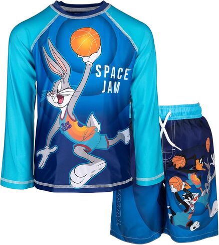 space jam Looney Tunes Buggs Bunny Daffy Duck Sylvester Swim Rash Guard Swim Trunks in Saudi Arabia