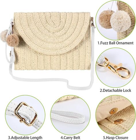Frienda Straw Purses for Women Straw Clutch Crossbody Bag Summer Beach Shoulder Bag Woven Envelope Wallet Handbags in Kuwait