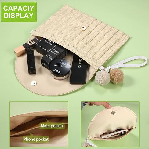 Frienda Straw Purses for Women Straw Clutch Crossbody Bag Summer Beach Shoulder Bag Woven Envelope Wallet Handbags in Kuwait