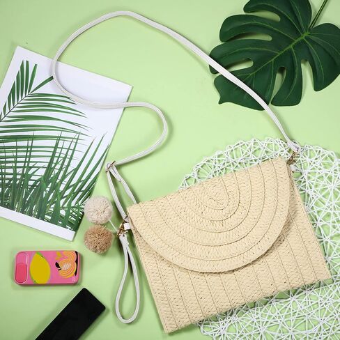 Frienda Straw Purses for Women Straw Clutch Crossbody Bag Summer Beach Shoulder Bag Woven Envelope Wallet Handbags in Kuwait