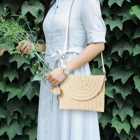 Frienda Straw Purses for Women Straw Clutch Crossbody Bag Summer Beach Shoulder Bag Woven Envelope Wallet Handbags in Kuwait