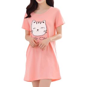 Vopmocld Big Girls' Cute Happy Cat Sleepwear Short Sleeve Summer Soft Nightgown in Saudi Arabia