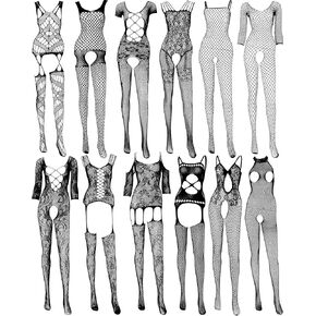 12 Pieces Women's Fishnet Lingerie Mesh Babydoll Bodysuit Lace Smock Lingerie for Women in Saudi Arabia
