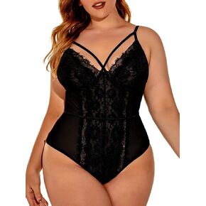 Kaei&Shi Plus Size Eyelash Lace Bodysuit, Snap Crotch Sexy Top Lingerie, Club Outfit in Kuwait