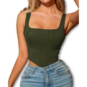 MOALLUOM Sexy Clubwear Women Vintage Bustier Crop Tops Sleeveless Stretch Backless Square Neck Y2k Corset Top Outfits