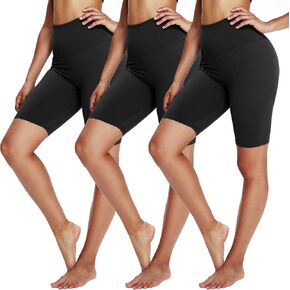 YOLIX 3 Pack Biker Shorts for Women – 8" Black High Waisted Workout Athletic Cheerleading Yoga Shorts