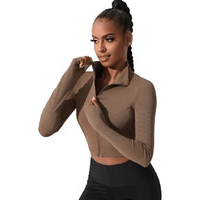 SweatyRocks Women's Long Sleeve Stand Collar Zip Up Crop Top Stretchy Sports Jacket Activewear