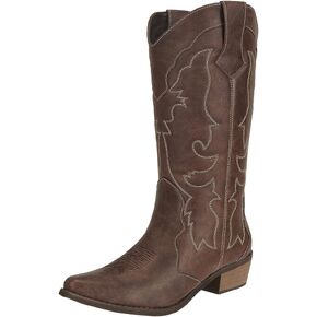 Womens Western Cowgirl Cowboy Boots Mid Calf Snip Toe Fashion Shoes in Kuwait