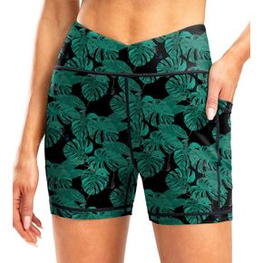 SANTINY Women's 4'' High Waisted Swim Board Shorts Quick Dry V Cut Tummy Control Bathing Suit Bottoms for Women with Pockets