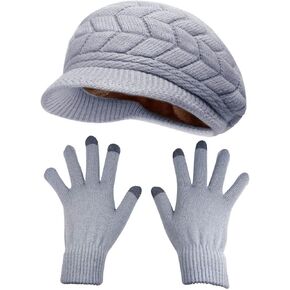 HINDAWI Winter Hats Gloves for Women Knit Warm Snow Ski Outdoor Caps Touch Screen Mittens