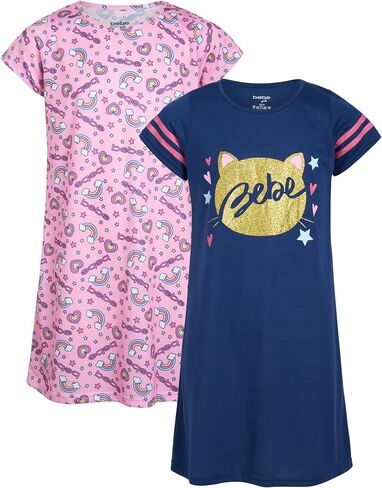 bebe Girls' Pajamas - 2 Pack Short Sleeve Sleep Shirt Nightgown (Size: 5-16) in Saudi Arabia
