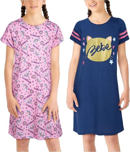 bebe Girls' Pajamas - 2 Pack Short Sleeve Sleep Shirt Nightgown (Size: 5-16) in Saudi Arabia