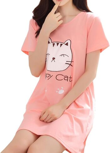 Vopmocld Big Girls' Cute Happy Cat Sleepwear Short Sleeve Summer Soft Nightgown in Kuwait