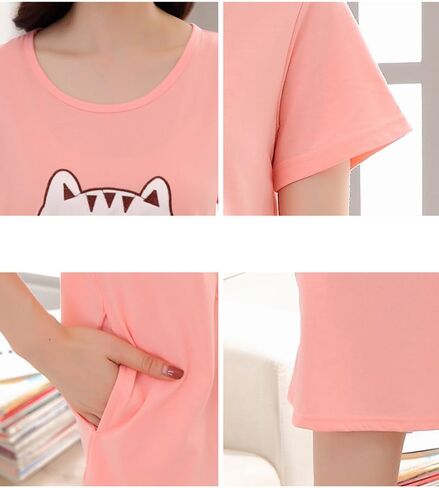Vopmocld Big Girls' Cute Happy Cat Sleepwear Short Sleeve Summer Soft Nightgown in Kuwait