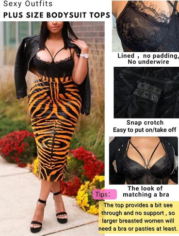 Kaei&Shi Plus Size Eyelash Lace Bodysuit, Snap Crotch Sexy Top Lingerie, Club Outfit in Saudi Arabia