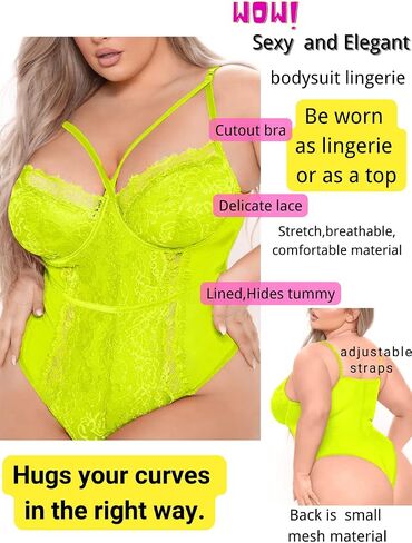 Kaei&Shi Plus Size Eyelash Lace Bodysuit, Snap Crotch Sexy Top Lingerie, Club Outfit in Saudi Arabia