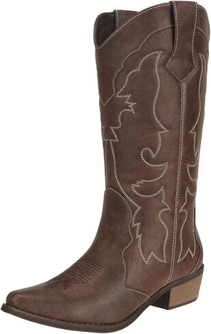 Womens Western Cowgirl Cowboy Boots Mid Calf Snip Toe Fashion Shoes in Kuwait