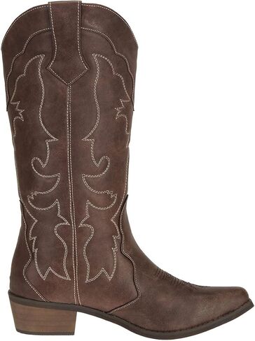 Womens Western Cowgirl Cowboy Boots Mid Calf Snip Toe Fashion Shoes in Kuwait