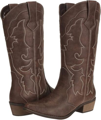 Womens Western Cowgirl Cowboy Boots Mid Calf Snip Toe Fashion Shoes in Kuwait