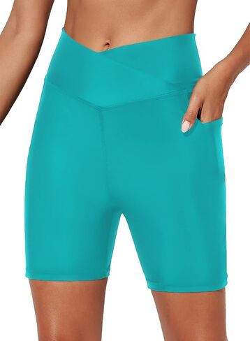 Aleumdr 5" Swim Shorts for Women High Waisted Tummy Control Board Shorts Swim Bottoms with Pockets UPF 50+ in Saudi Arabia