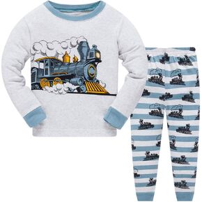 Little Boys Pajamas for Toddler Clothes Set Planet Train Sleepwear Long Sleeve 100% Cotton 2 Piece Kids Pjs Size 1-10 Years