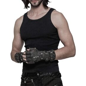 Punk Rave Steampunk Fingerless Gloves for Men Motorcycle Cotton Gloves Grey Coffee Driving Gloves