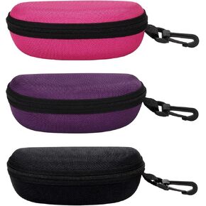 molshine 3 Pieces Portable Hard Shell Sunglasses Case, Zipper Eyewear Eyeglasses Case with Hook for Women Men Travel Sports