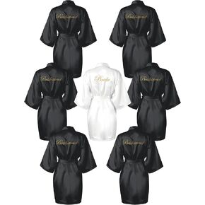 Geyoga 7 Pcs Bridesmaids Satin Robes Silky Bride Kimono Bathrobe Sleepwear for Wedding