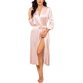 HOTOUCH Silk Robes for Women Long Bridesmaid Wedding Party Satin Robes Sleepwear with Pockets