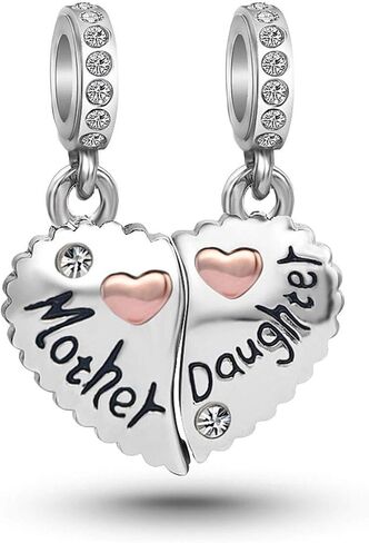 KunBead Heart Love Mother and Daughter Dangle Charms for Bracelets Birthday Gift for Mom for Women Girls in Saudi Arabia