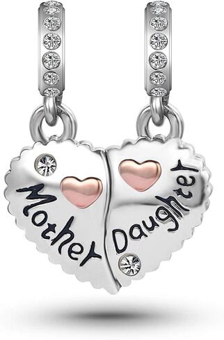 KunBead Heart Love Mother and Daughter Dangle Charms for Bracelets Birthday Gift for Mom for Women Girls in Saudi Arabia