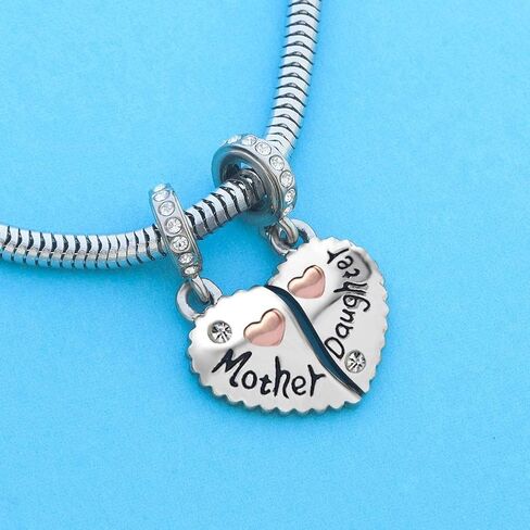 KunBead Heart Love Mother and Daughter Dangle Charms for Bracelets Birthday Gift for Mom for Women Girls in Saudi Arabia