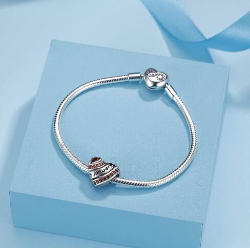 Birthstone Heart Charms for Charms Bracelet-925 Sterling Silver Love Heart Bead Charms For Bracelets and Necklaces, Birthday Gifts For Women. in Kuwait