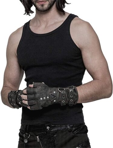Punk Rave Steampunk Fingerless Gloves for Men Motorcycle Cotton Gloves Grey Coffee Driving Gloves in Kuwait