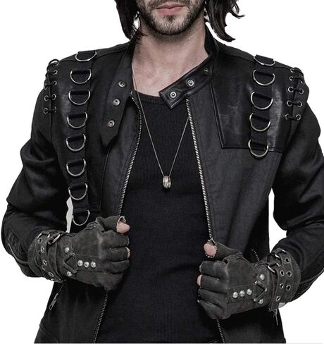 Punk Rave Steampunk Fingerless Gloves for Men Motorcycle Cotton Gloves Grey Coffee Driving Gloves in Kuwait