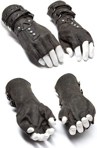 Punk Rave Steampunk Fingerless Gloves for Men Motorcycle Cotton Gloves Grey Coffee Driving Gloves in Kuwait