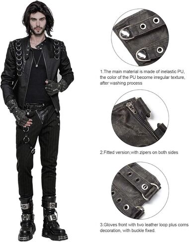 Punk Rave Steampunk Fingerless Gloves for Men Motorcycle Cotton Gloves Grey Coffee Driving Gloves in Kuwait