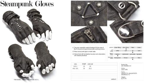 Punk Rave Steampunk Fingerless Gloves for Men Motorcycle Cotton Gloves Grey Coffee Driving Gloves in Kuwait