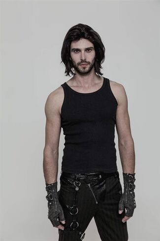 Punk Rave Steampunk Fingerless Gloves for Men Motorcycle Cotton Gloves Grey Coffee Driving Gloves in Kuwait