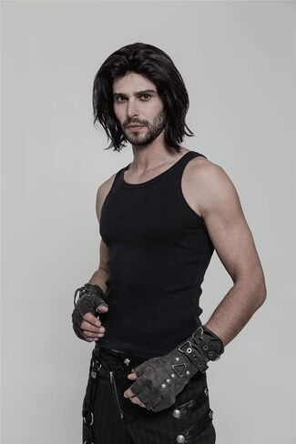 Punk Rave Steampunk Fingerless Gloves for Men Motorcycle Cotton Gloves Grey Coffee Driving Gloves in Kuwait